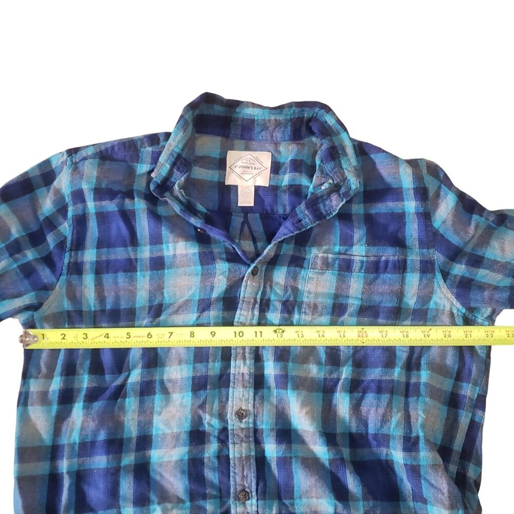 St Johns Bay Mens Plaid Button Down Shirt Size L Casual Blue Long Sleeve - Picture 5 of 7